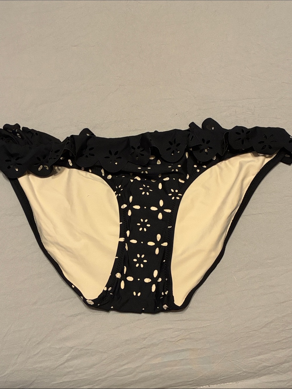 BRAND NEW: J. Crew Black Laser-Cut Ruffle Bikini Bottom